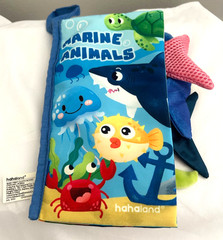 Baby’s First cloth book by Hahaland, Marine animals, crinkle and squeek sounds,