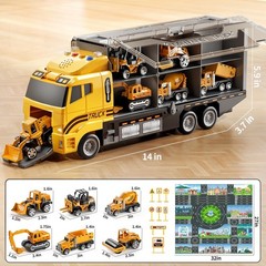 Construction Truck Toy Set with Play Mat & Die-Cast Cars for Kids 3-8, Birthday