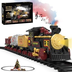 Electric Train Set with Steam, Light & Sound Effects, Retro Train Toys with