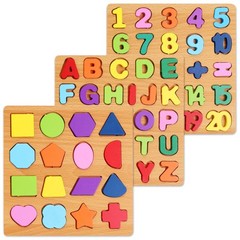 Alphabet Wooden Puzzles for Toddlers 3-5, Pack of 3 ABC, Number and Shape Puz…