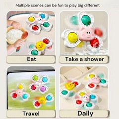 Baby Sensory Suction Spinner Toy Kids Fidget Bath Travel Activity Toys 3PCS