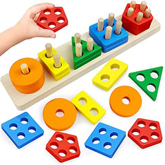 Montessori Toys for 1 to 3-Year-Old Boys Girls Toddlers, Wooden Sorting & Stacki