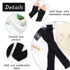 Arm Sleeve Winter Warmer, Fingerless Stretchy Gloves Knitted Long Arm Warmers…