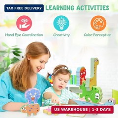 Montessori Dinosaur Stacking Blocks 10 Pack Wooden Toy for Toddlers 2-5