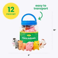 Boley Farm Animals Bath Toys Bucket – 12 Pc Sinking Kids Bath Toys & Pool Toys