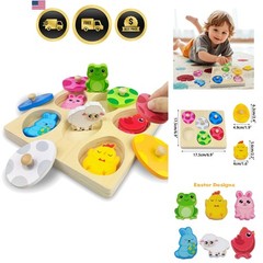 Easter Wooden Pegged Puzzles Montessori Toys for Toddlers Kids Boys Girls Eas…