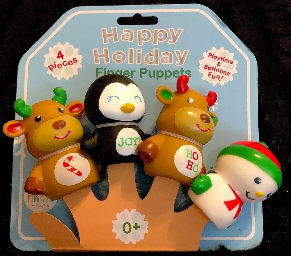 Christmas Reindeers/Snowman/Penguin Vinyl Finger Puppets/Bathtime/Tub Toys-NEW