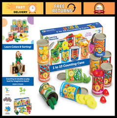 Counting Cans Learning Set – 65 Pieces, Toddler Activities, Preschool Play, Ages
