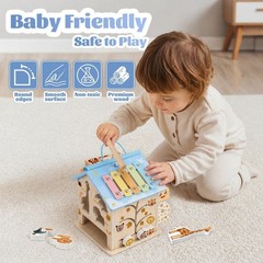 Wooden Activity Cube 8-in-1 Baby Activity Center Montessori Toys for 1 Year Old