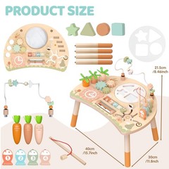 Hewaurorion Wooden Activity Table for Toddlers 1-3, 9 in 1 Montessori Sensory