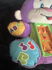 Purple Plush Monkey Baby Activity Toy w/ Alphabet Numbers & Shapes Panel