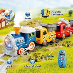 Remote Control Train Toy for Kids, Lighting & Music Train Set with Water Steam