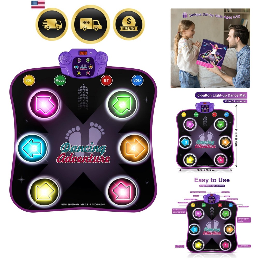 Dance Mat Toys for 3-12 Old Kids, Electronic Dance Pad with Light-up 6-Butto…