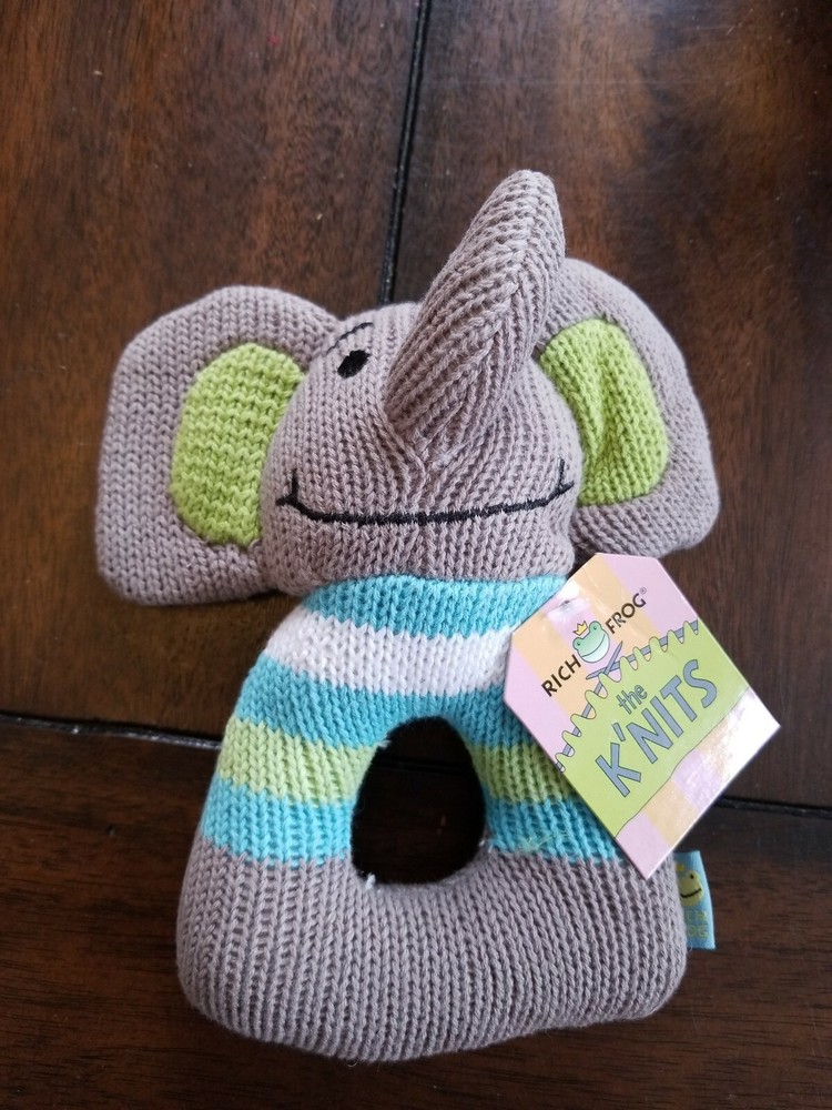 Rich Frog RING RATTLE FROG baby plush rattle toy NEW with tag gray elephant