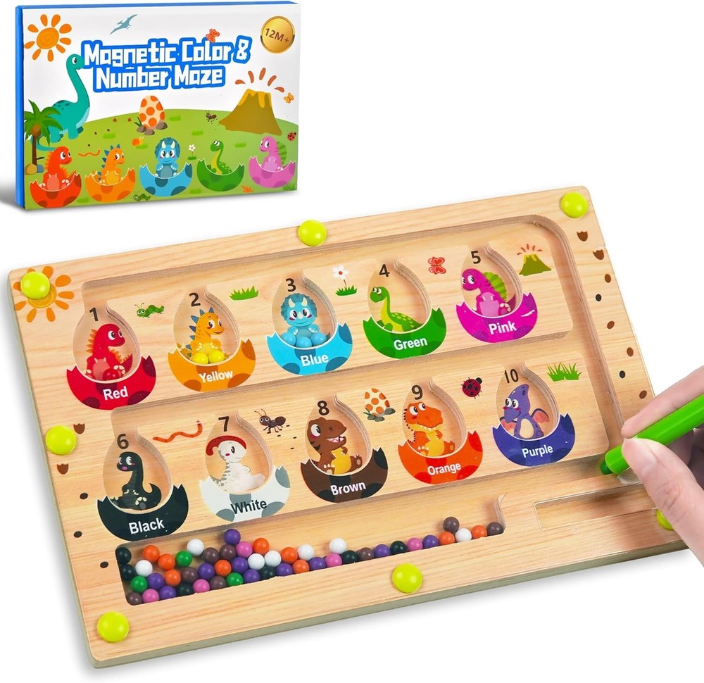 Magnetic Dinosaur Eggs Maze – Travel Wooden Montessori Toy for Fine Motor Skills
