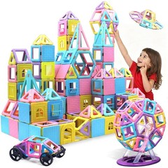 Tolnetr 124PCS Magnetic Tiles Building Blocks STEM Castle Toy Kids Age 3+