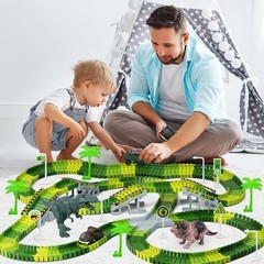 Interactive Dinosaur Toys: 252-Piece Race Track with Battery-Powered Cars