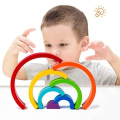 Wooden Rainbow Stacking Toy, Wood Stacker Arch Game, Montessori Arch Bridge R…