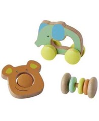 Imaginarium Baby Rattle & Roll Set by Toys R Us, 3-Piece Wooden, Baby Safe Toys