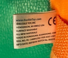 Buckle Toys BIZZY Square Plush Orange Numbers Animals Zipper Activity