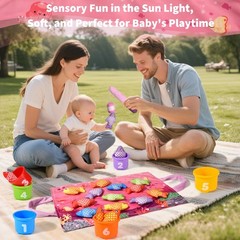 Montessori Toys for 1 Year Old – 20PCS Cloth Toddler Pink Fishing Game with S…