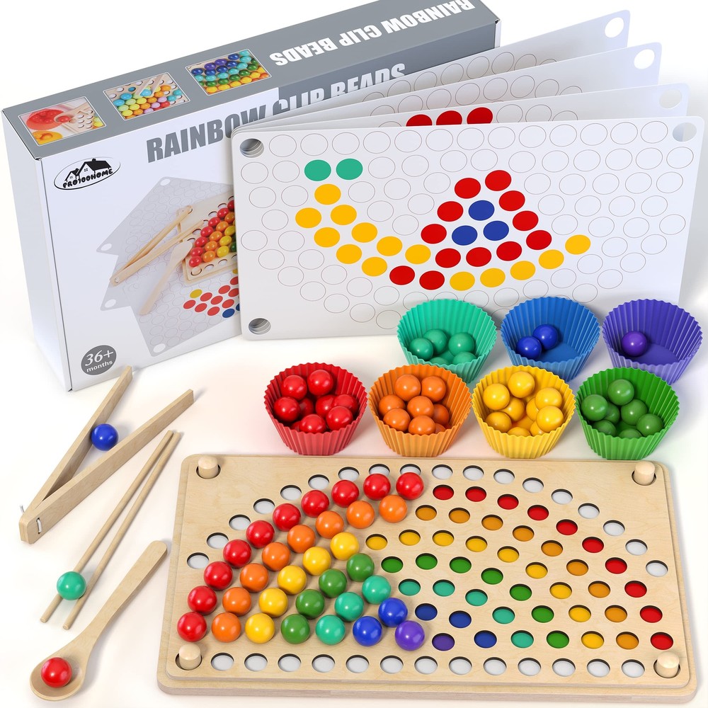 Toddler wooden Learning Montessori toys – wooden peg board bead game baby rai…