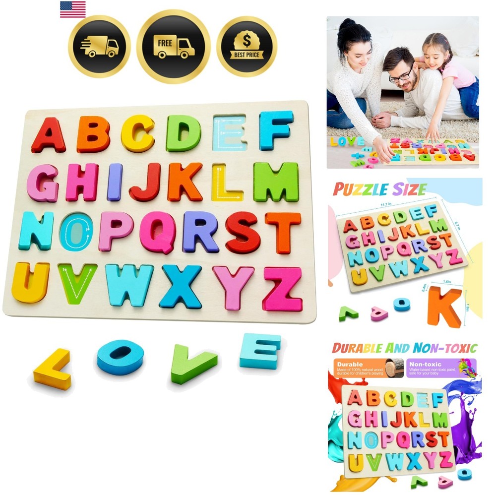 Wooden Puzzles for Toddlers, ABC Alphabet Puzzle, Learning Toys, Preschool Le…