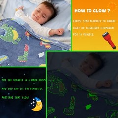 Glow in The Throw Size 50″ x 60″ (130 x 150 cm) Fluorescent Dinosaur Space