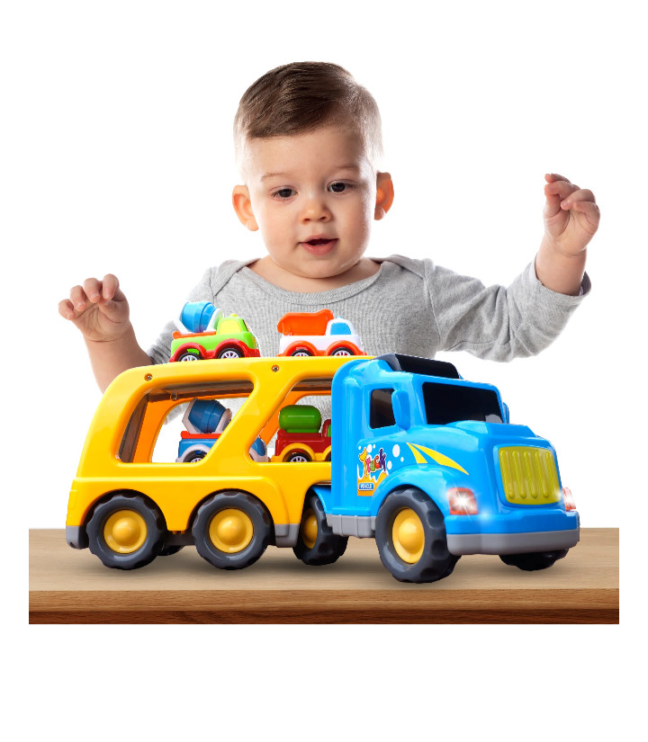 CifToys construction toy trucks for 3 +year old boys, 5 in 1 carrier truck
