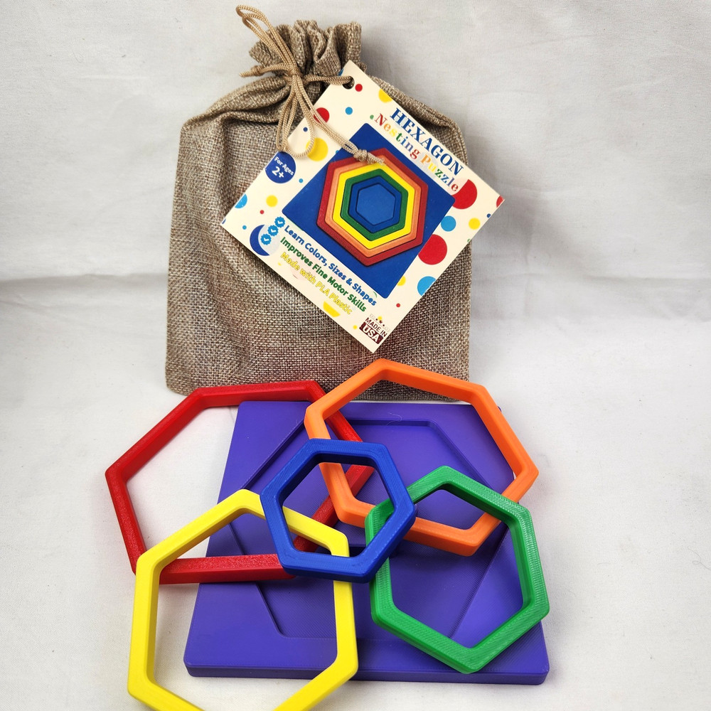 Nesting Toddlers Kids Toy HEXAGON Puzzle Sort Size Color Fine Motor Learning