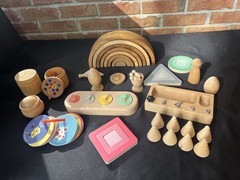 Montessori Wooden Play Lot Toddler Baby Sorting Toys colors 75 pcs puzzle shapes