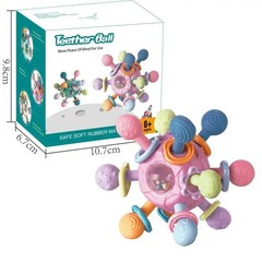 Baby Sensory Toys 0-12 Months Rotating Rattle Ball Silicone Teether Toy