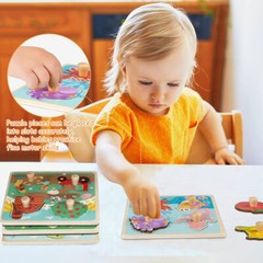 Wooden Peg Puzzle Educational & Learning Montessori Toy for Kids Babies 4 Pcs