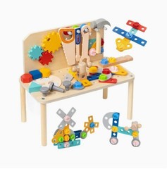 Montessori Wooden Tool Bench & Builder Set, Pretend Construction Toy (Ages 3+)