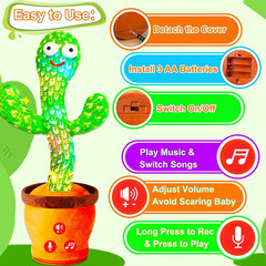 Baby Toys Interactive, Dancing Talking Cactus Toy Volume Adjustable, Singing