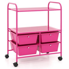 4 Drawers Shelves Rolling Storage Cart Rack-Hot Pink – Color: Pink