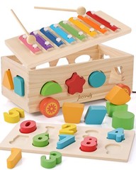 Shape Sorter – Wooden Xylophone and Montessori Number Puzzle Set for Babies -…