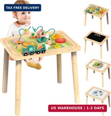 3-in-1 Baby Activity Table for 6-36 Months Old Kids Wooden Activity Center Senso