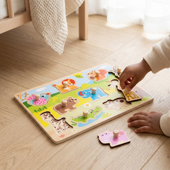 Wooden Animal Puzzle Board Toddler Peg Puzzle Montessori Learning Toy
