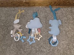 3 ITZY RITZY Rattle Soft Crinkle Car seat Stroller Activity Toys Rabbit Koala