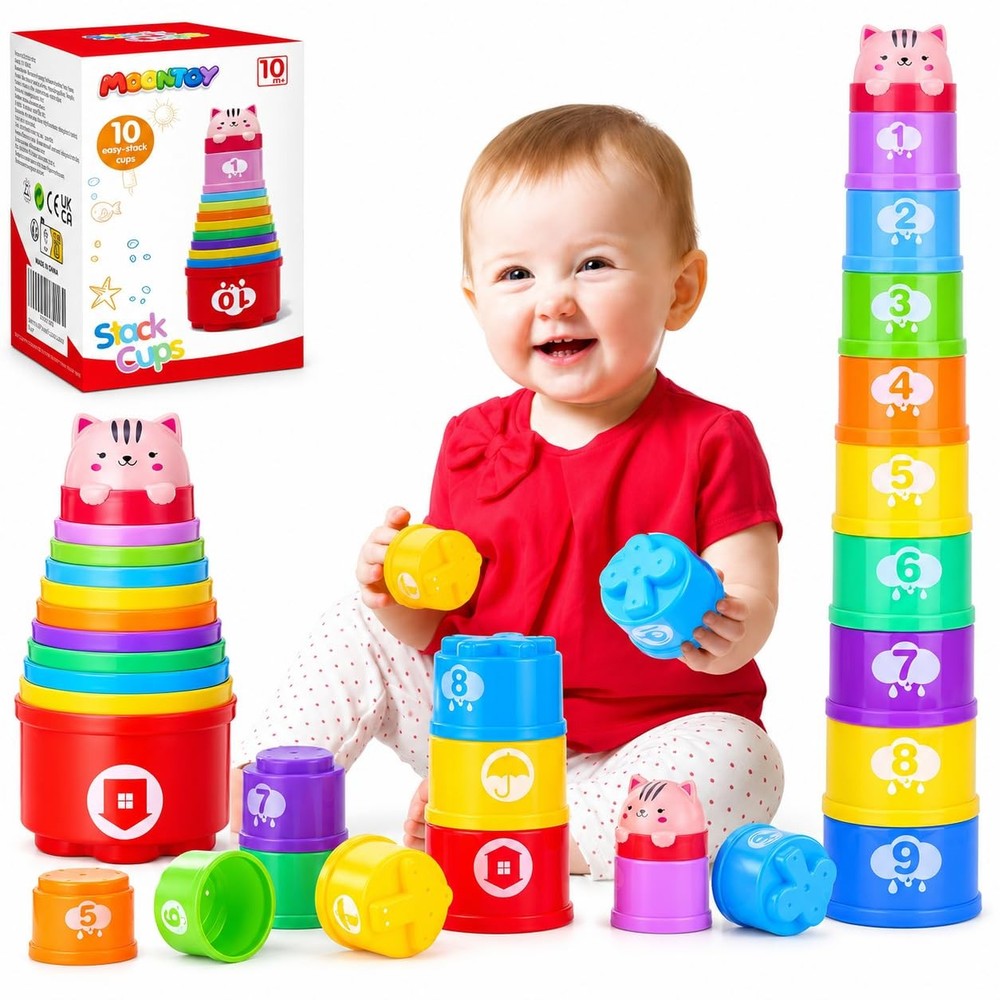 Stacking Cups Baby Toys 6 10 12 18 Months, Montessori Toys for 1 Year Old Lea…