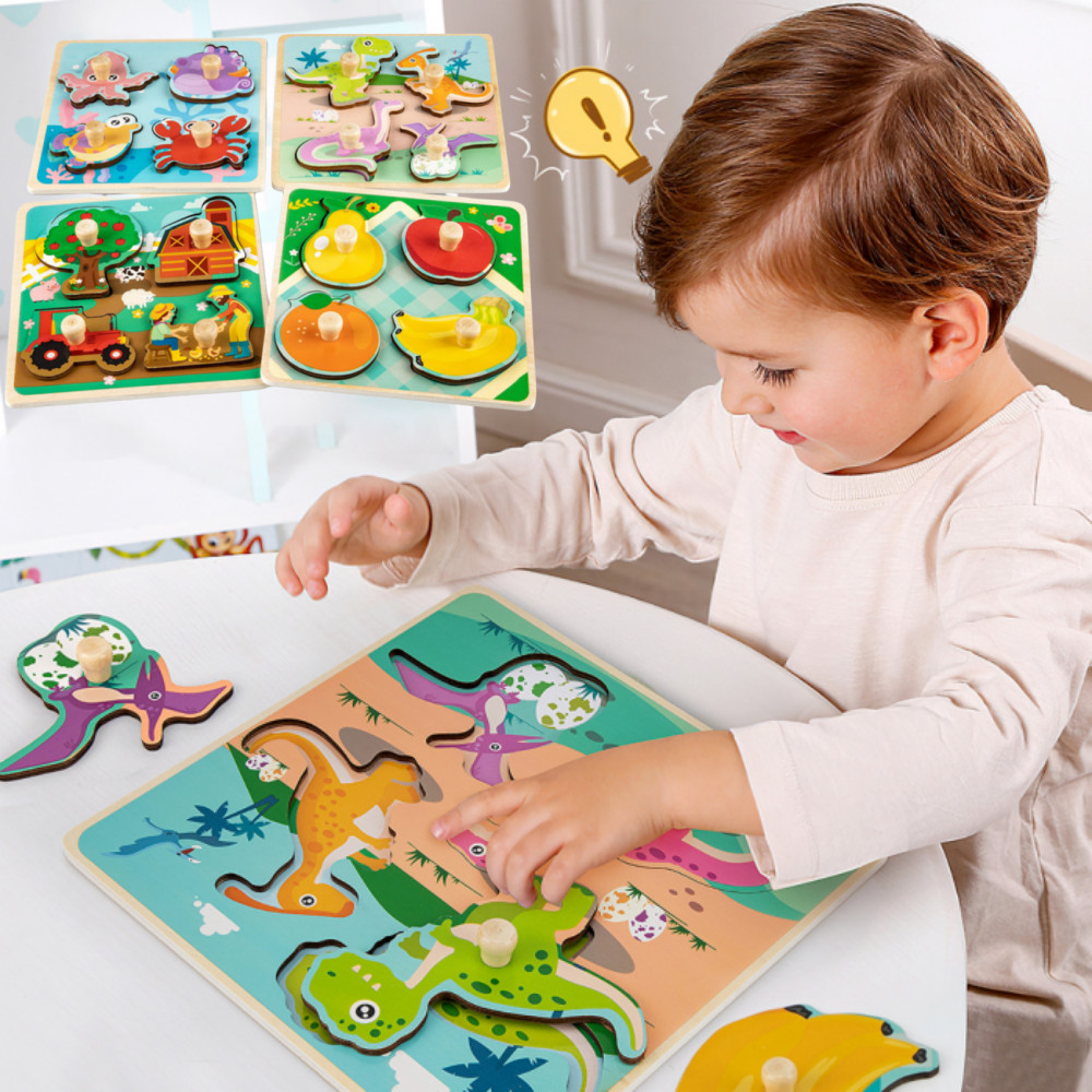 Wooden Peg Puzzle Educational & Learning Montessori Toy for Kids Babies 4 Pcs