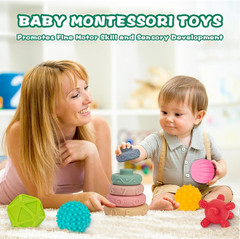 3 in 1 Montessori Toys for Babies 0-3-6-12 Months, Soft Baby Teething, Stacking