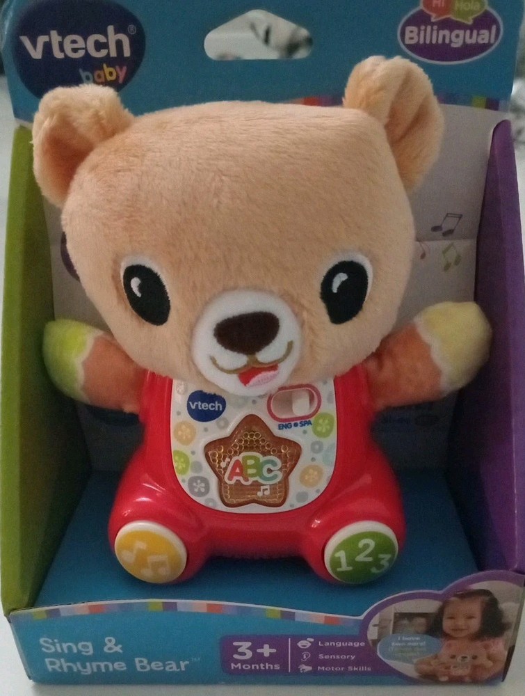New Vtech 6” Sing & Rhyme Bear Talks, Sings, Counts, English/Spanish-Sensory Toy