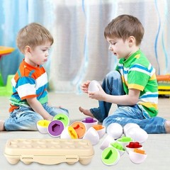 Matching Eggs Set with Beige Eggs Holder, Upgraded Toddler Egg Toys Learning …
