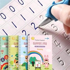 Reusable Handwriting Practice Books for Kids Grooved Writing Workbook Set 4-Pack