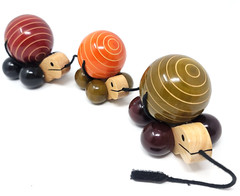 Handmade Wooden Pull Toy Snail Turtle with Rotating Ball Shell Maya Organic HTF