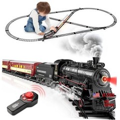 Train Set for Boys, Alloy Remote Control Train Sets with Steam Black