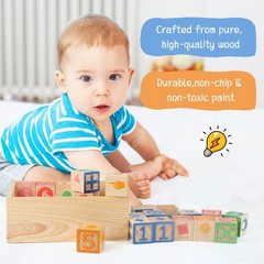 ABC Wooden Building Blocks for Toddlers 3 Large, 40 PCS Alphabet & Number Sta…