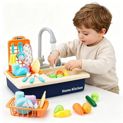 Blue Kids Pretend Play Kitchen Toy Set,Sink with Running Water for Birthday Gift